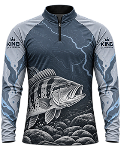 CAMISETA DE PESCA KING BRASIL COM PROTEÇÃO UV 50+- TUCUNARÉ MAPAS DO RIO - KD00779