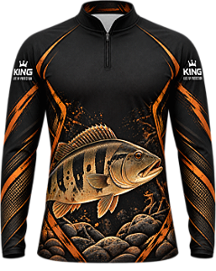 CAMISETA DE PESCA KING BRASIL COM PROTEÇÃO UV 50+ - TUCUNARÉ PRETO & COBRE - KD00781