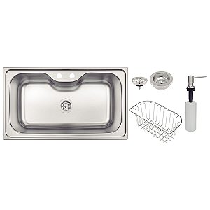 Cuba De Sobrepor Tramontina Morgana Maxi 78 Fx Em Aço Inox Com Acabamento Escovado Com Válvula Dosador De Sabão E Cesto Aramado 86X50 Cm