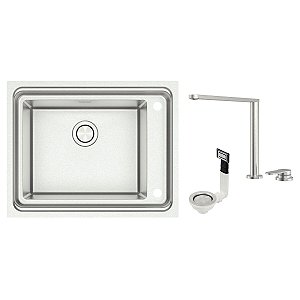 Cuba De Sobrepor Tramontina Design Collection Workstation Quadrum Deep 50 Em Aço Inox Com Válvula Ø 4 1/2" Com Escape E Monocomando Hidden