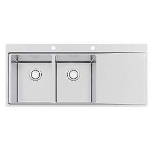 Cuba De Sobrepor Tramontina Design Collection Smooth 2C 34 Ex Em Aço Inox Com Acabamento Acetinado 116X52 Cm Com 2 Cubas