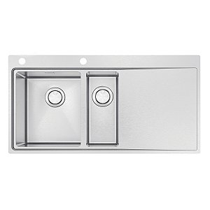 Cuba De Sobrepor Tramontina Design Collection Smooth 1.5C 34 Ex Em Aço Inox Com Acabamento Acetinado 100X52 Cm Com 2 Cubas