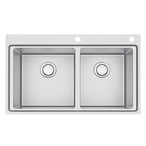 Cuba De Sobrepor Tramontina Design Collection Smooth 2C 40 Em Aço Inox Com Acabamento Acetinado 86X52 Cm Com 2 Cubas