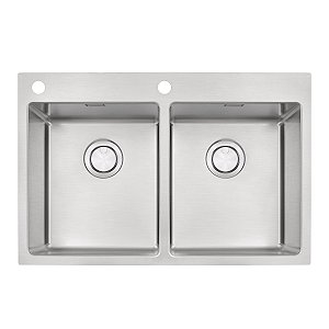 Cuba De Sobrepor Tramontina Design Collection Quadrum Flush Em Aço Inox Com Acabamento Acetinado 77X51 Cm Com 2 Cubas