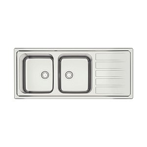 Cuba De Sobrepor Tramontina Marea Deep 2C 34 Plus Em Aço Inox Com Acabamento Escovado 116 X 50 Cm Com Válvula