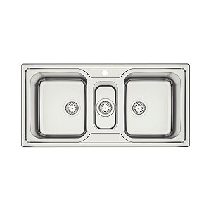 Cuba De Sobrepor Tramontina Marea Deep 2 Cubas E Auxiliar Em Aço Inox Com Acabamento Escovado 100 X 50 Cm Com Válvula E Furo Para Torneira