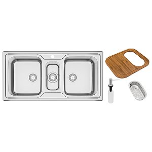 Cuba De Sobrepor Tramontina Marea Deep 2 Cubas E Auxiliar Em Aço Inox Com Acabamento Escovado 100 X 50 Cm Com Acessórios