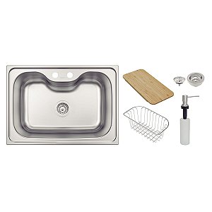 Cuba Tramontina Undermount Morgana Em Aço Inox Com Acabamento Escovado 69X49 Cm Com Dosador De Sabão, Tábua E Cesto Aramado