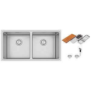 Cuba Tramontina Design Collection Quadrum 2C 40 Em Aço Inox Com Acabamento Acetinado + Acessórios