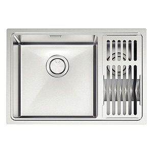Cuba Tramontina Design Collection Quadrum Em Aço Inox Com Acabamento Acetinado 66X46 Com 2 Cubas E Escorredor De Pratos E Copos
