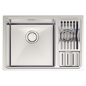 Cuba Tramontina Design Collection Quadrum Em Aço Inox Com Acabamento Acetinado 66X46 Com 2 Cubas E Escorredor De Pratos E Escorredor De Talheres
