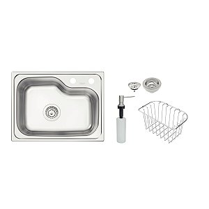 Cuba Tramontina Morgana Compact 48 Fx Em Aço Inox + Válvula, Cesta Aramada E Dosador De Sabão