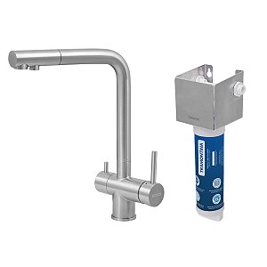 Monocomando Tramontina Monde Filter Ultra Em Aço Inox Com Saída Adicional Para Água Filtrada + Filtro