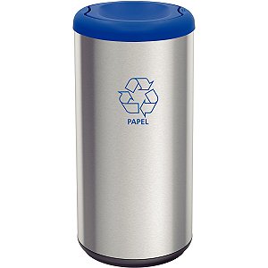 Lixeira Inox Tramontina Piemonte Com Acabamento Acetinado E Tampa Basculante Azul Em Polipropileno 40 L