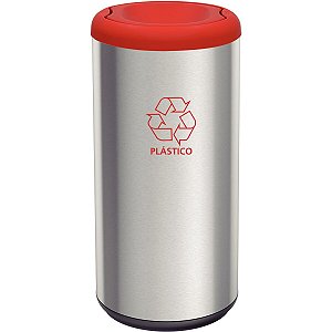 Lixeira Inox Tramontina Piemonte Com Acabamento Acetinado E Tampa Basculante Vermelha Em Polipropileno 40 L