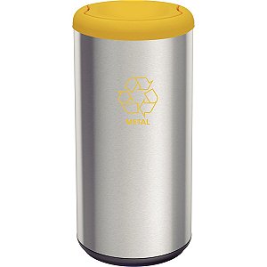 Lixeira Inox Tramontina Piemonte Com Acabamento Acetinado E Tampa Basculante Amarela Em Polipropileno 40 L