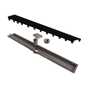 Elleve - Ralo Linear Versatile 75Cm Saida Central Inox Black Matte - 8934