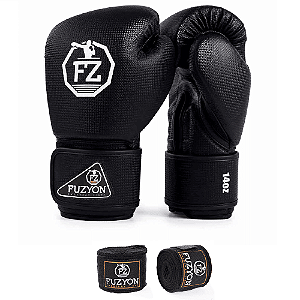 Kit Iniciante Boxe e Muay Thai Luva Fuzyon Start Black + Bandagem 3m
