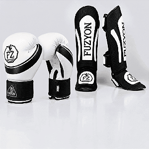 Kit Muay Thai e Kickboxing Fuzyon White: Luva Colors + Caneleira 30mm