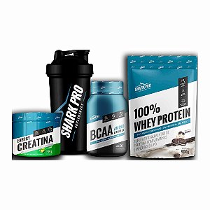 KIT SHARK (COOKIES) - POUCH (CREATINA,WHEY,BCAA, COQUETELEIRA)