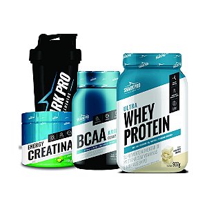 KIT SHARK (CHOC BRANCO) - POTE (CREATINA,WHEY,BCAA, COQUETELEIRA)