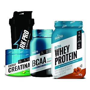 KIT SHARK (DOCE DE LEITE) - POTE (CREATINA,WHEY,BCAA, COQUETELEIRA)