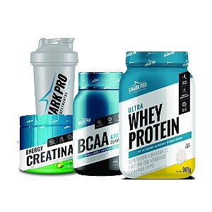 KIT SHARK (LEITE) - POTE (CREATINA,WHEY,BCAA, COQUETELEIRA)