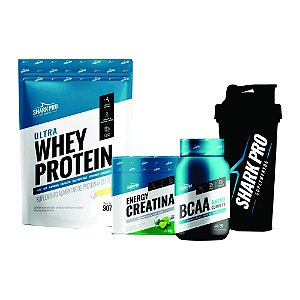 KIT SHARK (LEITE) - POUCH (CREATINA,WHEY,BCAA, COQUETELEIRA)