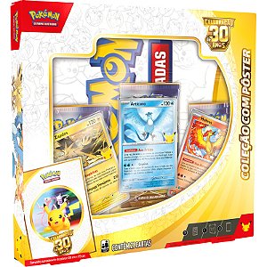Box Pokémon Celebração de 30 anos Articuno, Zapdos e Moltres com Pôster Copag