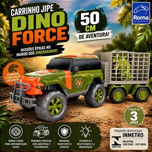 Carrinho Jipe Dino Force 50cm Roma Brinquedos | Jipe com Dinossauro Infantil