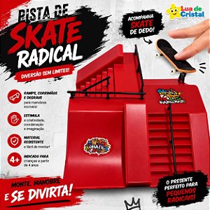 Pista de Skate Radical Cor vermelho com Skate de Dedo - Lua de Cristal