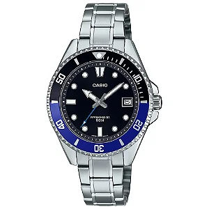 Relógio Casio Duro Prateado Azul 36mm Unissex MDV-10D