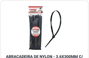 Abraçadeira de Naylon 3,6 x 300mm c/100un preta - Gadan