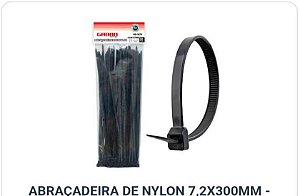 Abraçadeira de naylon 7,2 x 300 mm reforçada c/50 unid preta - Gadan