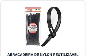 Abraçadeira de nylon reutilizável 7,6 x 250mm c/50un preta - Gadan