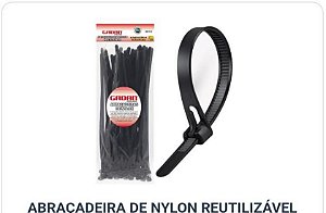 Abraçadeira de naylon reutilizável 7,6 x 300mm c/50un preta - Gadan