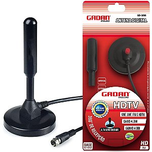 Antena p/TV digital com base imã e cabo de 4,3m - Gadan