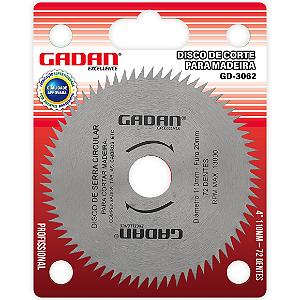Disco de corte 4" 72 dentes para madeira - Gadan
