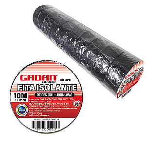 Fita isolante 10m em tubo c/10 rolos - Gadan