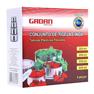 Kit 4 tigelas em inox com tampa - Gadan
