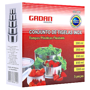 Kit 5 tigelas em inox com tampa - Gadan