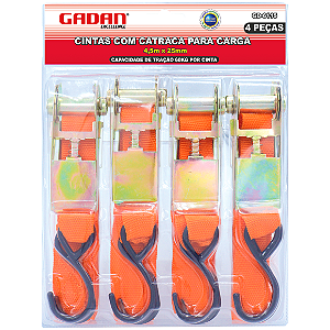 Kit com 4 un cintas com catraca para carga 4,5m x 25mm 60kg - Gadan