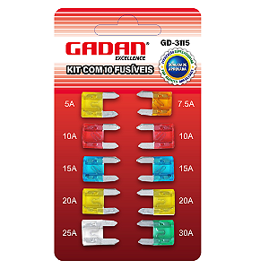 Kit com 10 fusiveis (mine) automotivo - Gadan