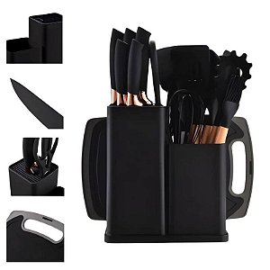 Utensílios de Cozinha Preto 19 Peças