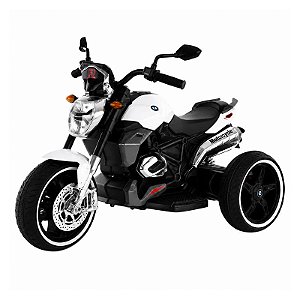 Mini Triciclo Moto Elétrica Branco Recarregável com Farol Led