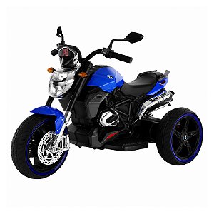 Mini Triciclo Moto Elétrica Azul Recarregável com Farol Led