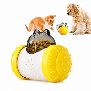Dispensador de Ração Pets Amarelo Interativo para Cães Gatos