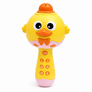 Microfone Musical Infantil Amarelo Interativo com Luz e Som