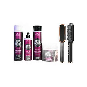 Kit Liso Imediato Redutor de Volume + Escova Pente Alisadora