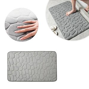 Tapete Banheiro Pedras Cinza Soft Super Absorvente 40x60cm